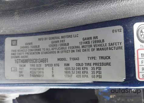 2012 GMC Canyon Sle1 z USA, uszkodzony, nr VIN 1GTH6MFE6C8134691
